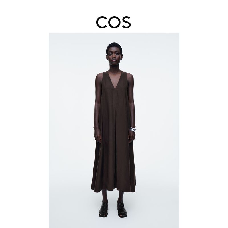 

Cos Women s Clothing Loose Design A- line Blended Long Dress Brown 2025 Spring New 1266198001 Brown 155/80A((34))