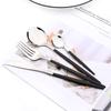 Black Silver 24pcs Stainless Steel Cutlery Set Fork Teaspoon Knife Silverware Mirror Dinnerware Flatware Kitchen Tableware Set