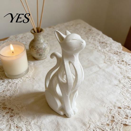 Hollow Cat Decoration 3D Printed Figurine, Modern Black White Kitten Statue, Shape Figurine Artistic Animal Sculpture Desk Decoration, Gift for Lovers