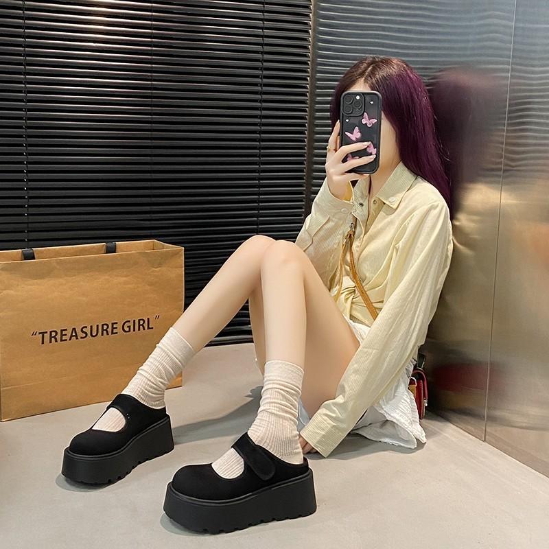 Velcro bag head half slippers spring 2025 new retro versatile small man height increase thick sole outer wear single shoes