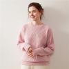 Efterår/Vinter 3D Diamant Flettet Cashmere Sweater - Dame Rund Hals, Langærmet, Ensfarvet, Varm & Komfortabel