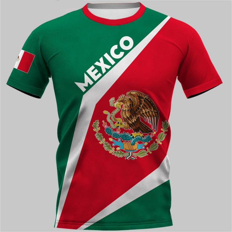 Fashion Mexico National Flag Print T Shirt For Men Funny 3D Eagle Pattern Short Sleeve Summer Casual O-neck Loose Top Men's Tees
