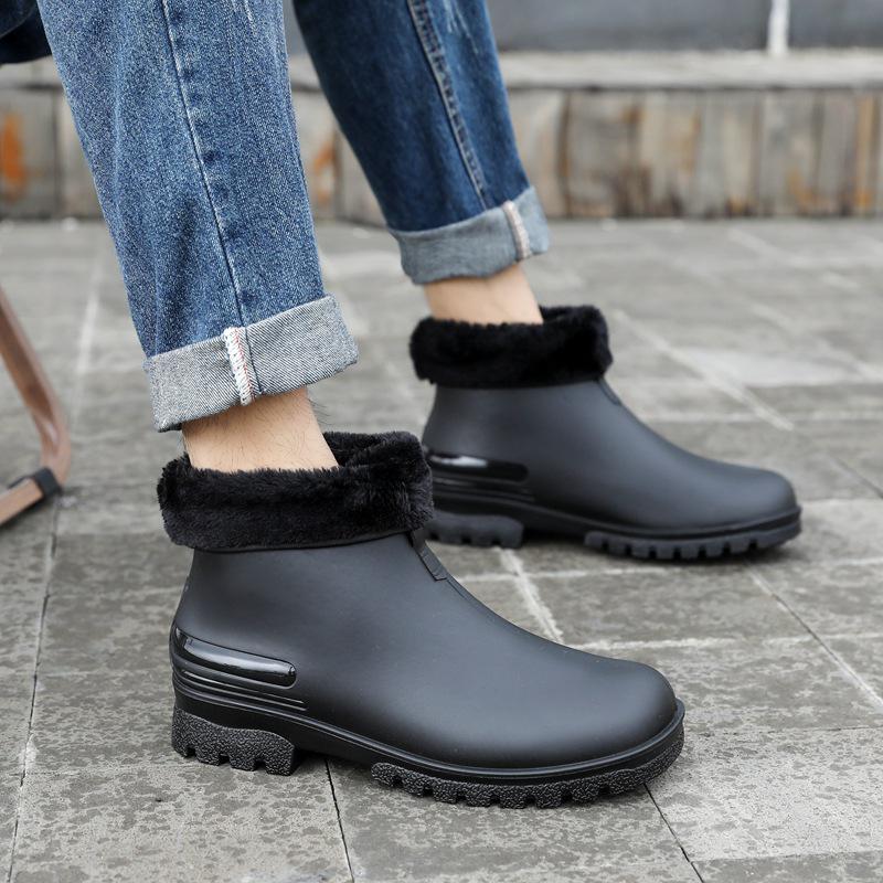 Winter Plus Fleece Waterproof Rain Boots - Unisex Outdoor Short Rubber Shoes 40