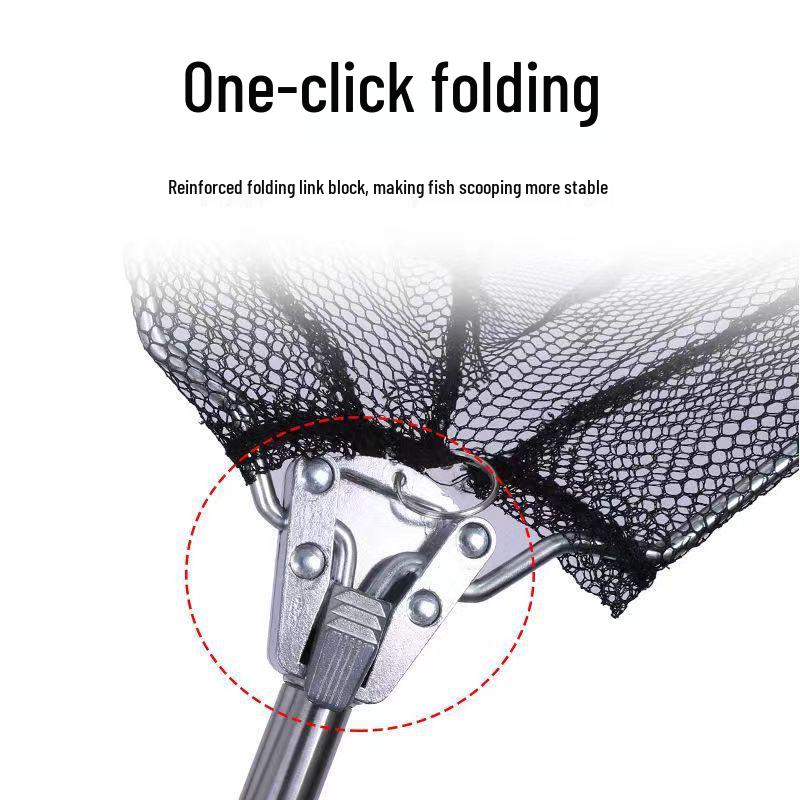 Telescopic 2.5m Folding Triangle Fishing Net with Stainless Steel Rod and Black Pocket