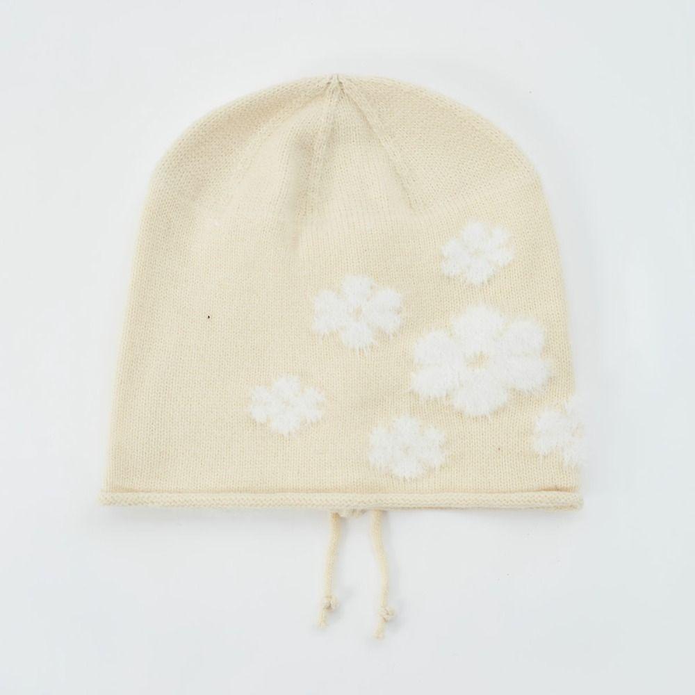 Polyester Slouchy Beanie Hat Floral Jacquard Knit Cozy Skull Cap Fuzzy Knitted Beanie  For Women