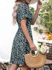Women's Floral V-Neck A-Line Wrap Dress - Short Sleeve, Elegant & Stylish