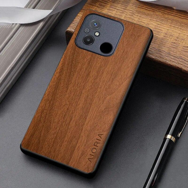 Pouzdro s dřevěným vzorem pro Redmi 12C coque jednoduchý unikátní design lehký kryt z PU kůže pro xiaomi redmi 12c pouzdro funda