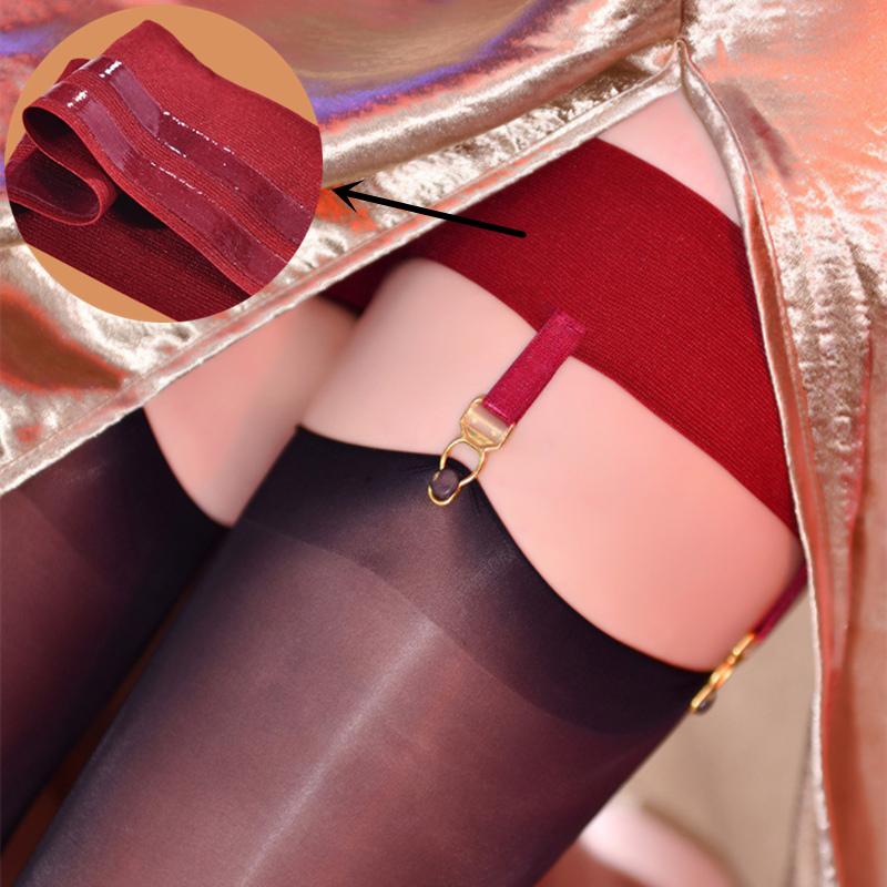 Anti-Rutsch Bein Strumpfband Gürtel Ring für Oberschenkelhohe Strümpfe Elastische Strumpfhalter mit Metallclips Sexy Cosplay Kostüm Zubehör