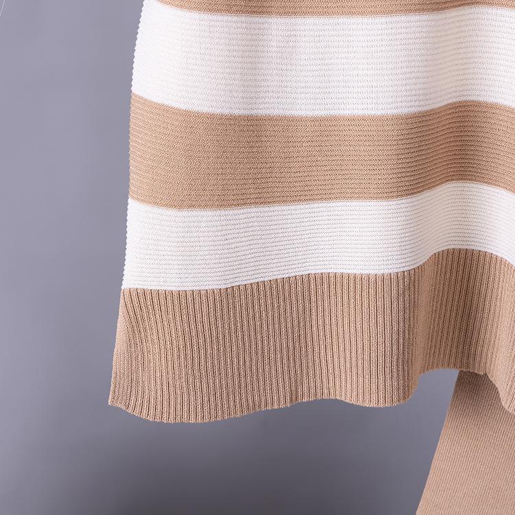 Color Block Striped Knit Top & High Waist Wide Leg Trousers Two-Piece Set