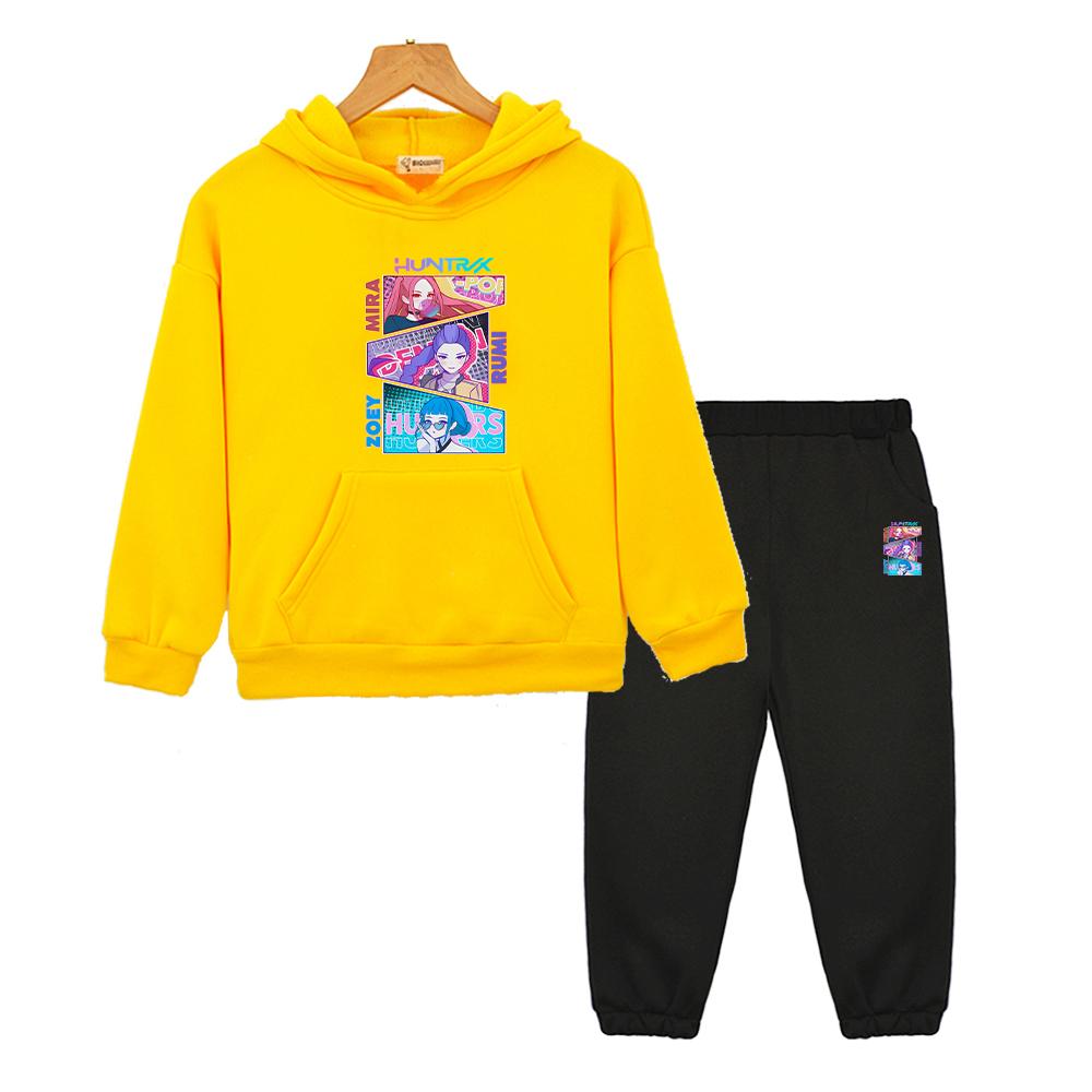 Kpop Dämonenjäger Anime Kapuzenpullover Fleece Sweatshirt Herbst Junge Mädchen Kapuzensets Jacke 2-teilig Pullover+Hose Kinder Boutique Kleidung