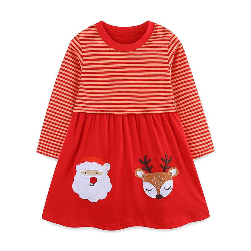 2025 European Style Girls Long-Sleeved Christmas Dress with Embroidered Appliques and Princess Skirt 7Y(125cm)