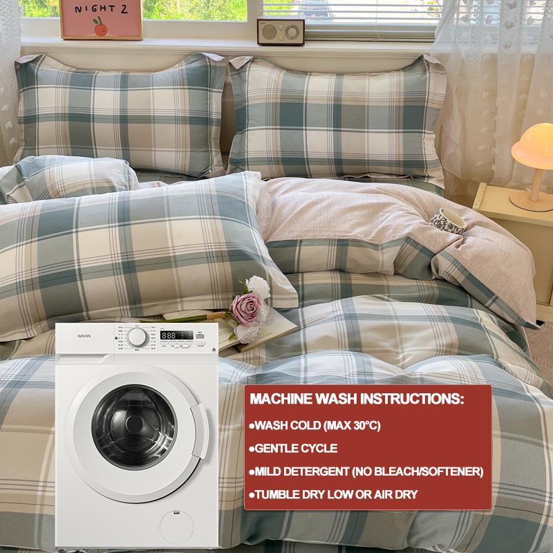 Plaid Style Duvet Cover Set 100% Cotton Bedding Set (1 Duvet Cover 2 Pillowcases),Twin/Full 140x200 200x200,Breathable, Soft