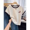Spring and Summer Popular Color Matching Shoulder Cotton Short-sleeved T-shirt Women's Fashion Versatile Age-reducing and Thin Top