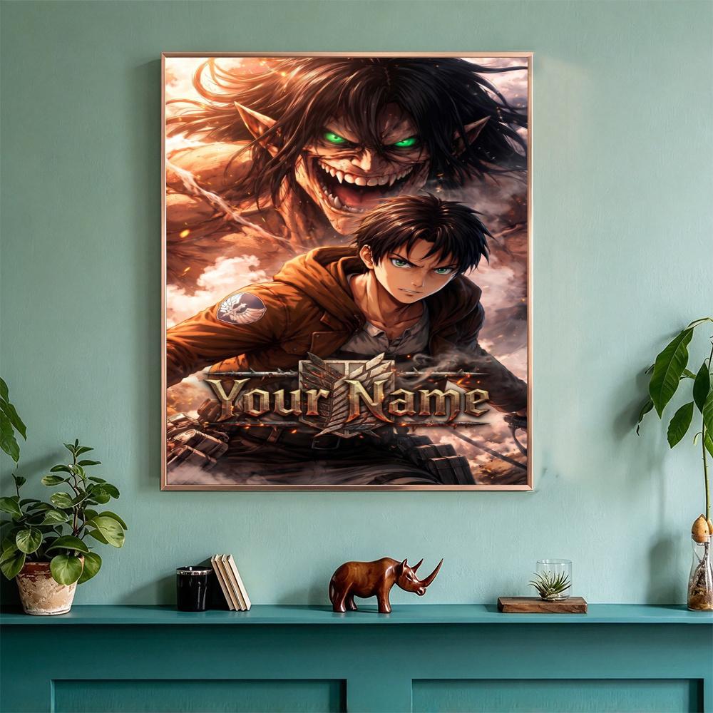 Attack Titan Customize Your Name Diamond Painting Round Diamond Rhinestones Mosaic Diamond Embroidery Wall Paintings Rhinestones Gift Frameless