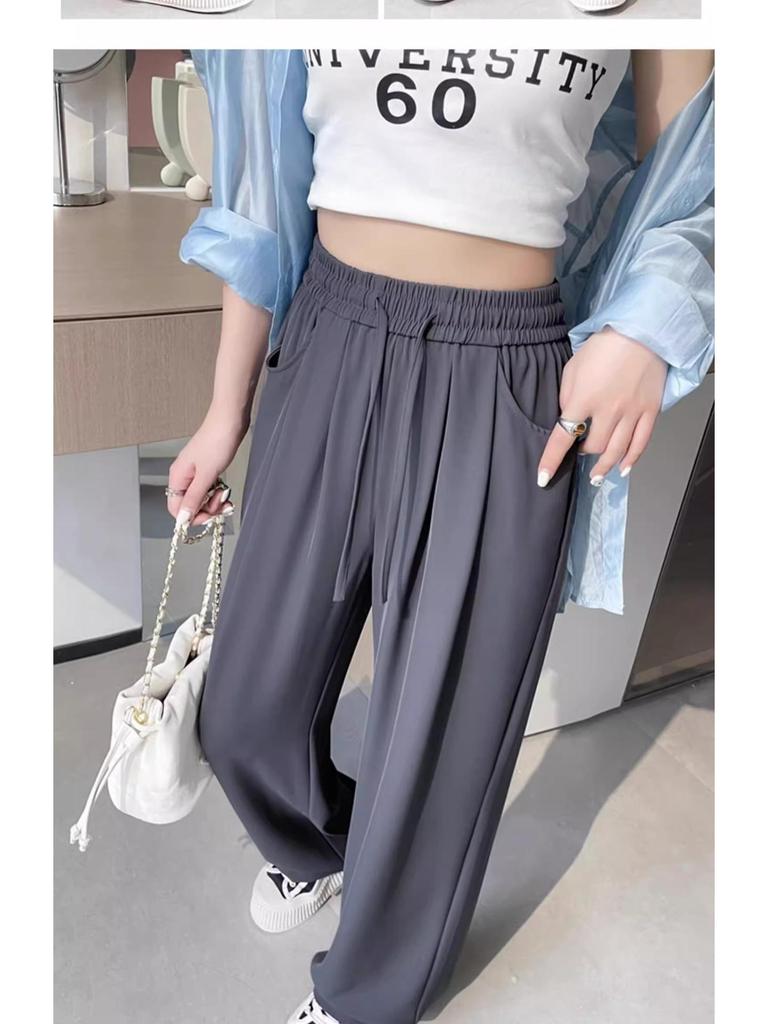 Women's Summer High-Waist Wide-Leg Ice Silk Pants: Lightweight, Sun-Protective, Quick-Dry, Loose, Straight-Leg, and Casual.