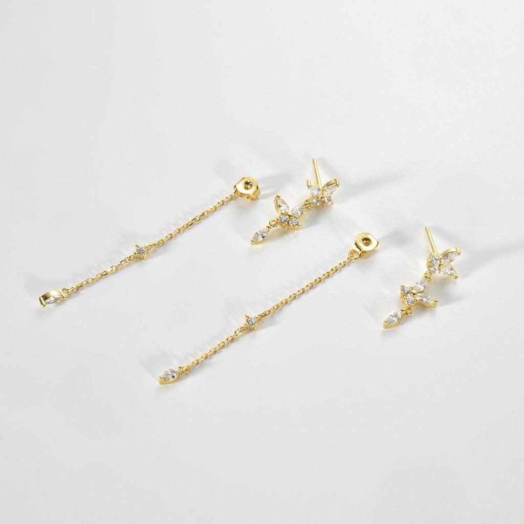 ANDYWEN 925 Sterlingsilber Gold Klar Schmetterling Zirkonia Kette Hängeohrring Feiner Schmuck Rock Punk Mode Kristallclips Hochzeit