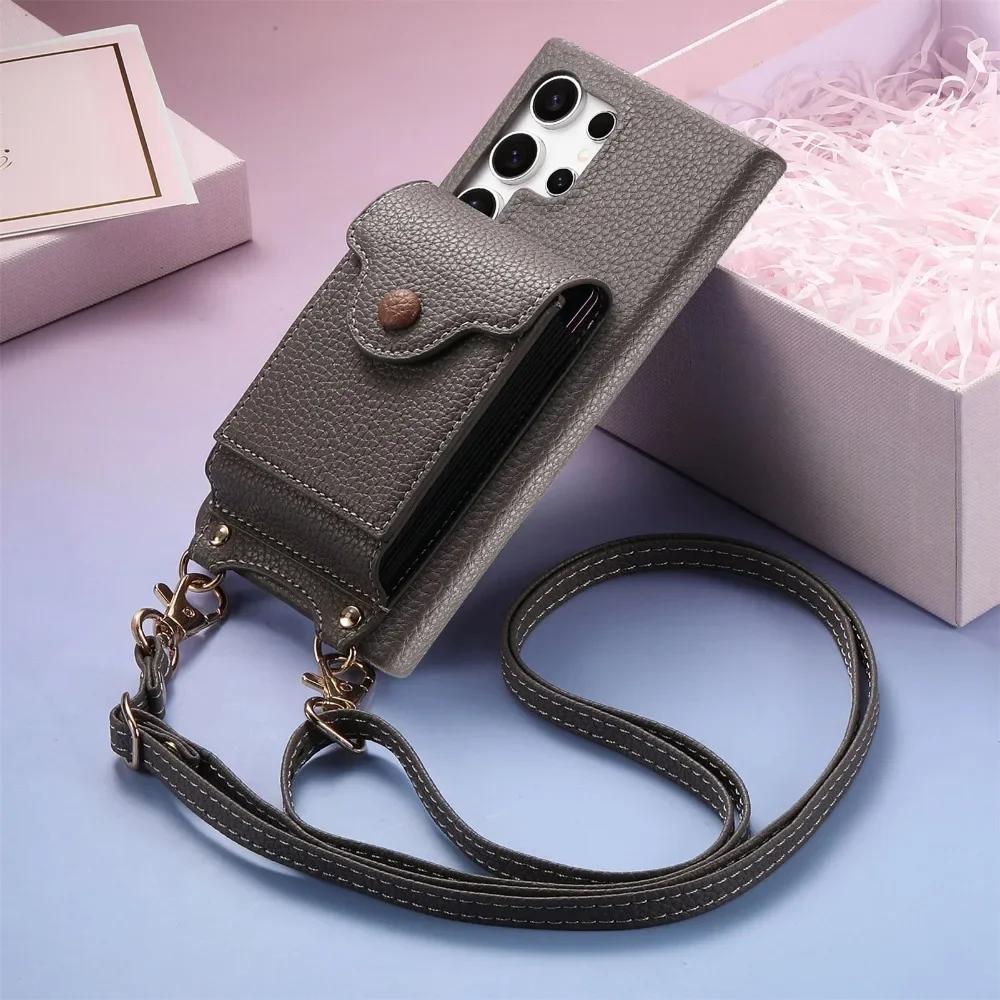 Leather Crossbody Phone Case for Samsung S25 S24 Ultra S23 S22 Plus A56 A36 A26 A16 A06 A55 A35 Wallet with Card Holder Cover