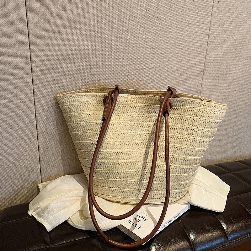 

Новая весенне-летняя сумка большой вместимости, плетеная сумка, женская соломенная сумка, сумка-ведро, сумка на плечо бежевый