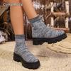 Fashion Chunky Platform Knitted Ankle Booties for Women Comfortable Slip on Shoes Woman Thick Bottom Elastic Socks Boots Women Size36 43