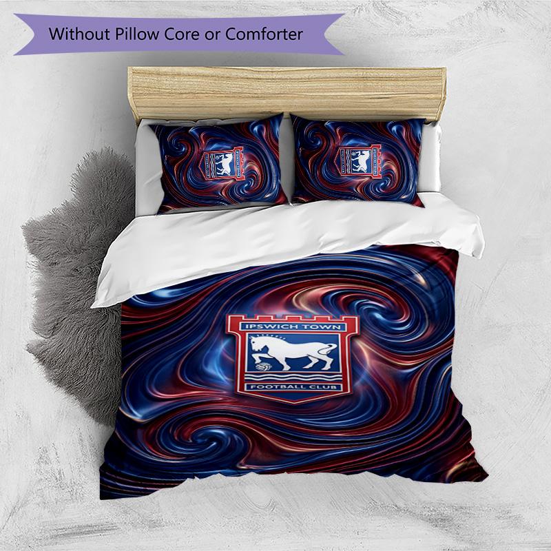 Ipswich Town Football Printed 3 Pieces Bedding Set, Comfortable Skin Friendly Bedroom Duvet Cover Set
