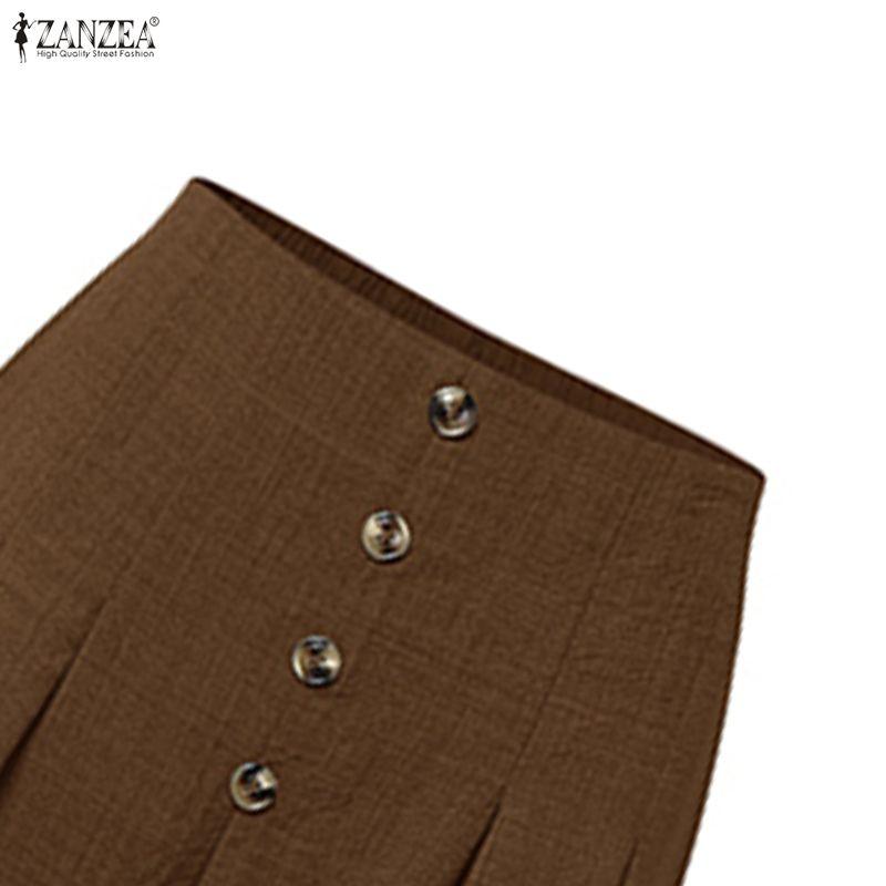 ZANZEA Damskie casualowe elastyczne spodnie z wysokim stanem, luźne, szerokie nogawki