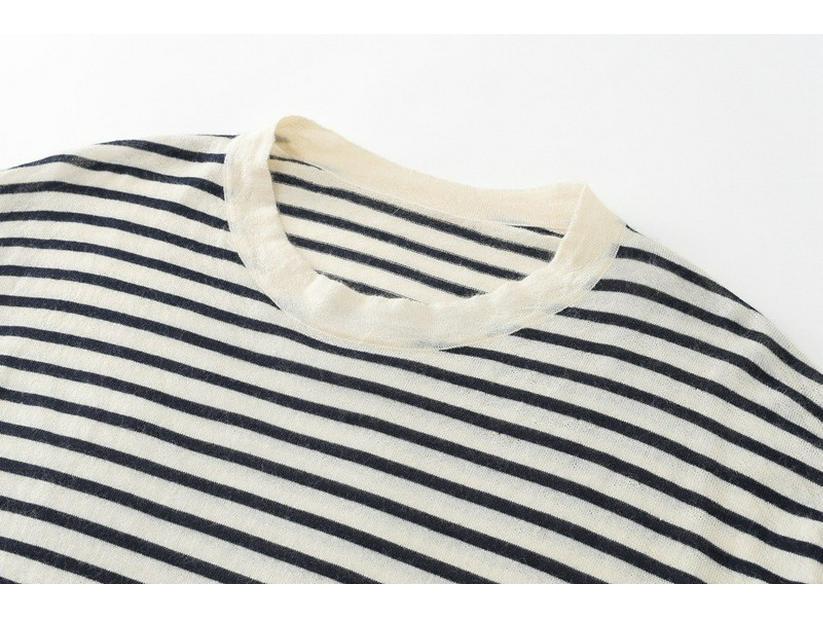 Dámský podzimní pruhovaný kašmírový top s dlouhým rukávem a kulatým výstřihem