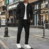 Men's Double Pocket Lapel Jacket Casual Sports Long Sleeve Jacket Pants Set