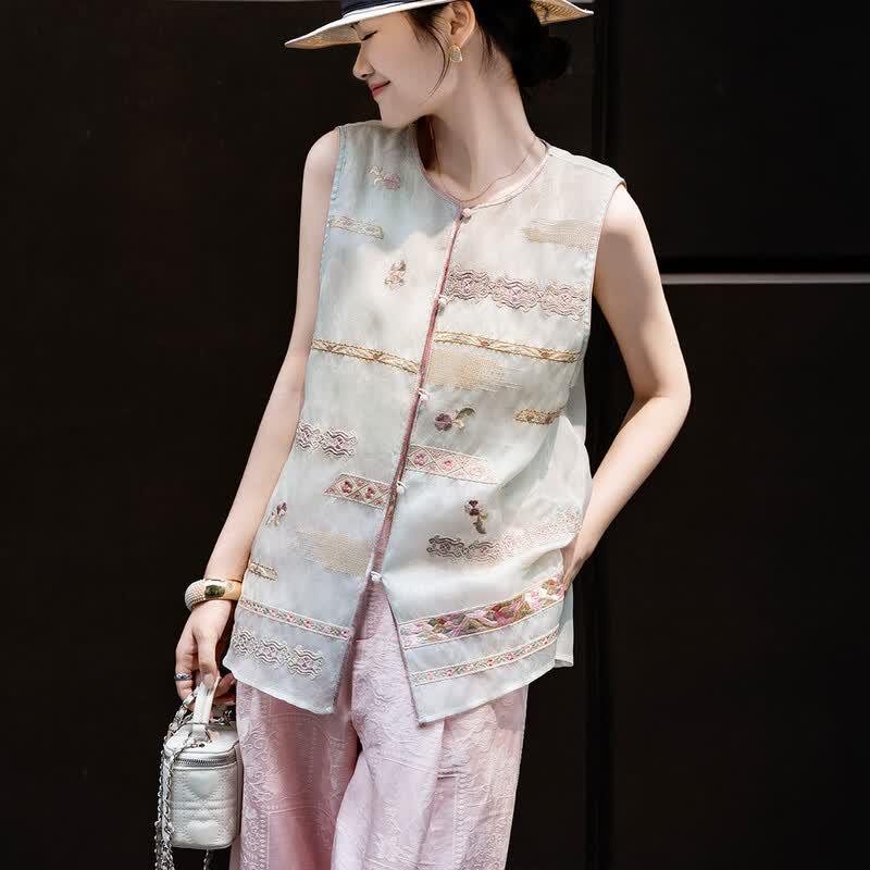 Lanse er Women s Mulberry Silk Embroidered Jacquard Vest S