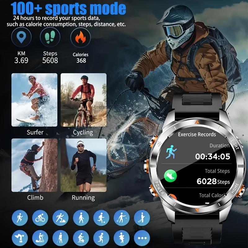 New Sport Smart Watch Men 1.46" AMOLED Screen LED 10ATM Waterproof Flashlight 515mAh Battery Heart rate BT Call Smartwatch