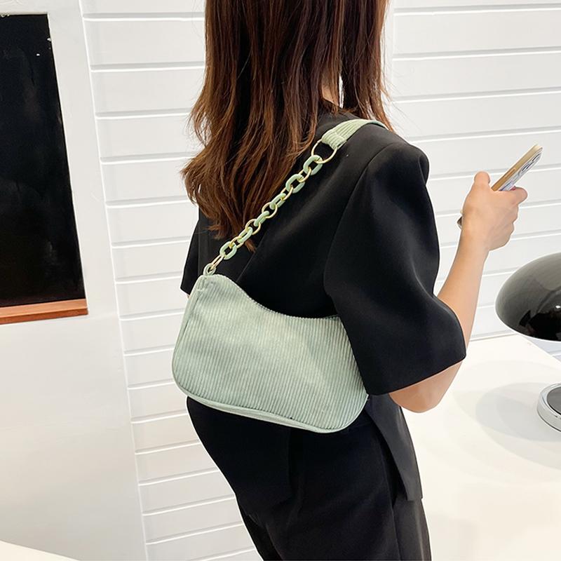 Vintage Women Handbags Corduroy Underarm Bag Casual Women Shoulder Bags Solid Color Zipper Female Handbag Clutch