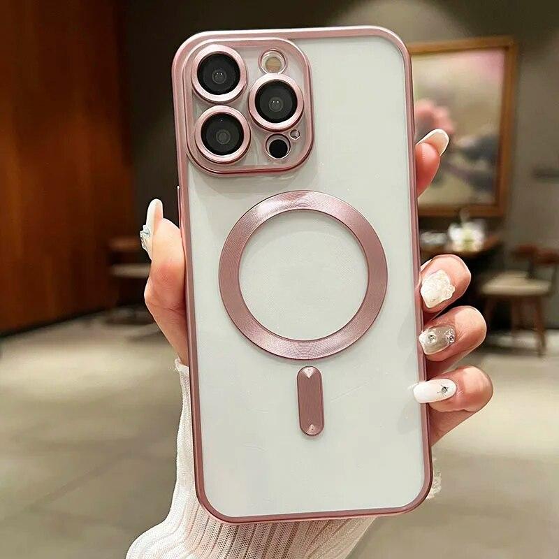 Magnetické pouzdro pro Magsafe Wireless Charger Case Matné pokovování Silikonové měkké pouzdro pro iPhone 15 14 Plus 13 12 11 Pro Max Clear Ultra tenký zadní kryt