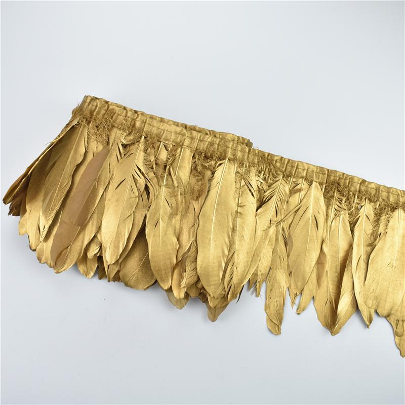 2Meters Gold Silver Goose Feathers On Tape Trims Ribbon Dress Feather Fringe Trim Plumes Clothes Wedding Needlework Decoration