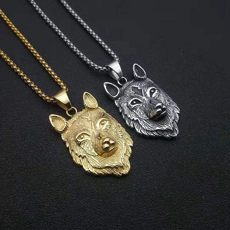 Men's Hip Hop Lion Pendant Necklace Stainless Steel Gold Black Cuban Chain Punk Men Fashion accessories