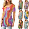 Women Short Sleeve Tie Dye T-shirt Plus Size Ladies Summer Casual Loose Tunic Tops