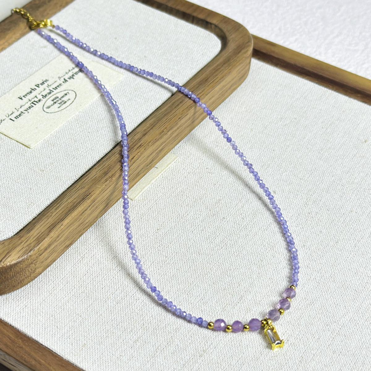 Корейский стиль Пурпурный цирконовый хрустальный ожерелье: Многослойная, из натурального камня, цепочка на ключицы, простая, универсальная, изысканный дизайн для женщин