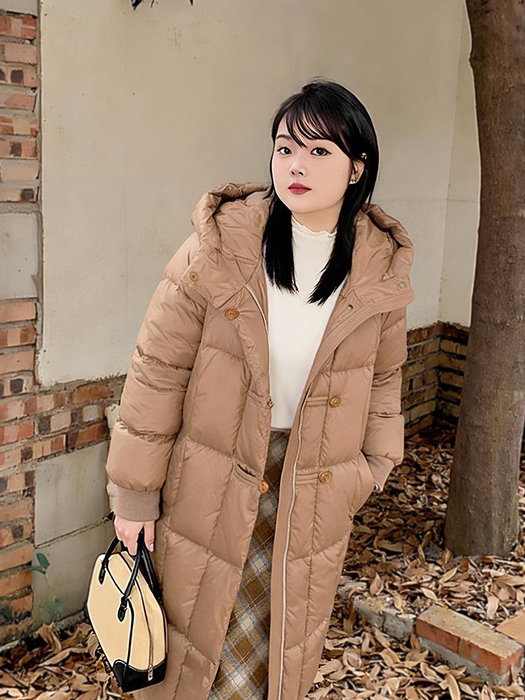 Winter 2025 Plus Size Women's Knee-Length Cotton Hooded Coat