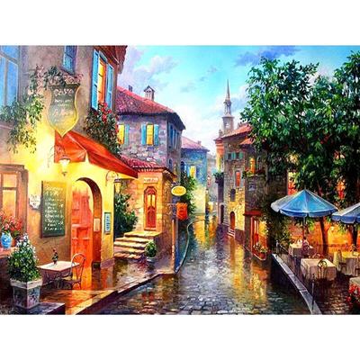 Diamant-Stickerei 5D DIY Diamant-Malerei Rainy Town Diamant-Malerei Schöne Aussicht Kreuzstich