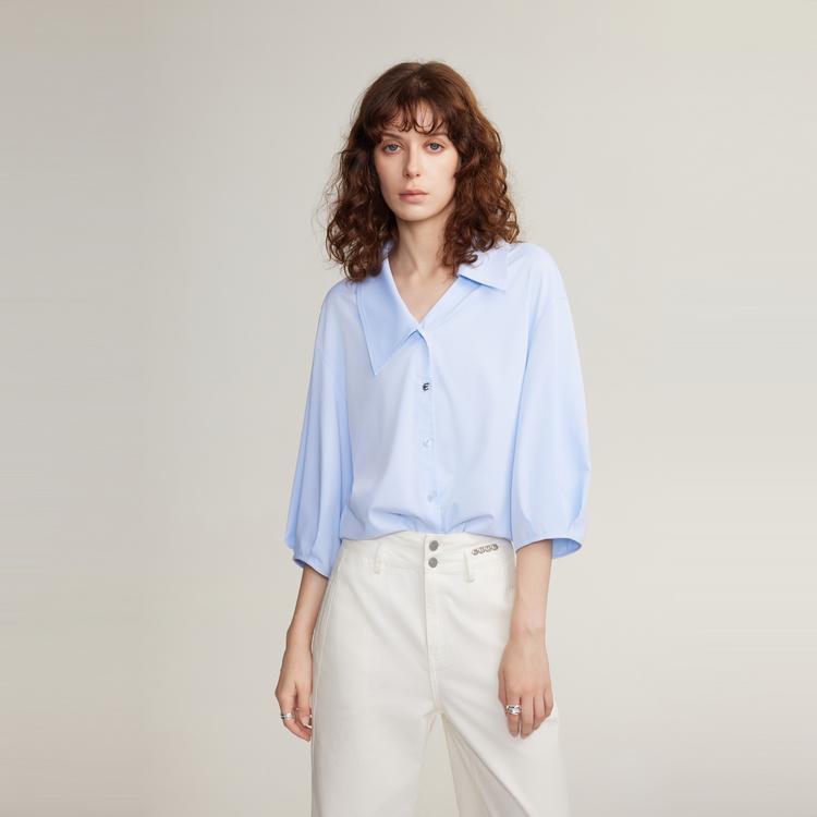 ELLE French Design Minimalist Loose Shirt Women Tops Light-Blue EC48656