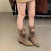 Retro Thick Heel Brown Suede Medium Tube Stacking Boots Women's 2025 New Temperament Thin Single Boots Thick-soled Western Boots