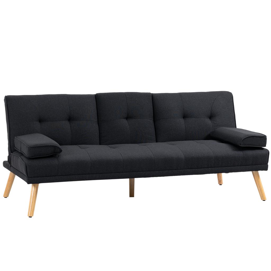 Sofa Bed, Guest Bed, Adjustable Backrest, Foldable Table, 181x77x78 cm, Black
