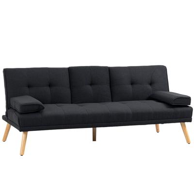 Sofa Bed, Guest Bed, Adjustable Backrest, Foldable Table, 181x77x78 Cm, Black