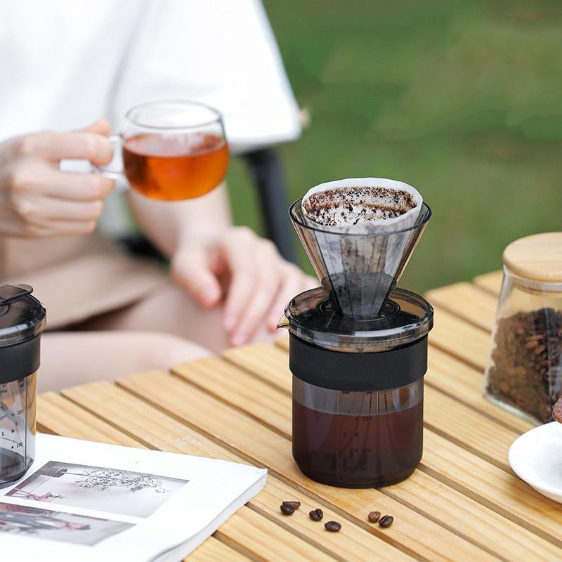3in1 Portable Outdoor Hand Brew Coffee Pot Set Multi-purpose Transparent Coffee Cold Brew Cup Travel Camping Coffee Storage Cups
