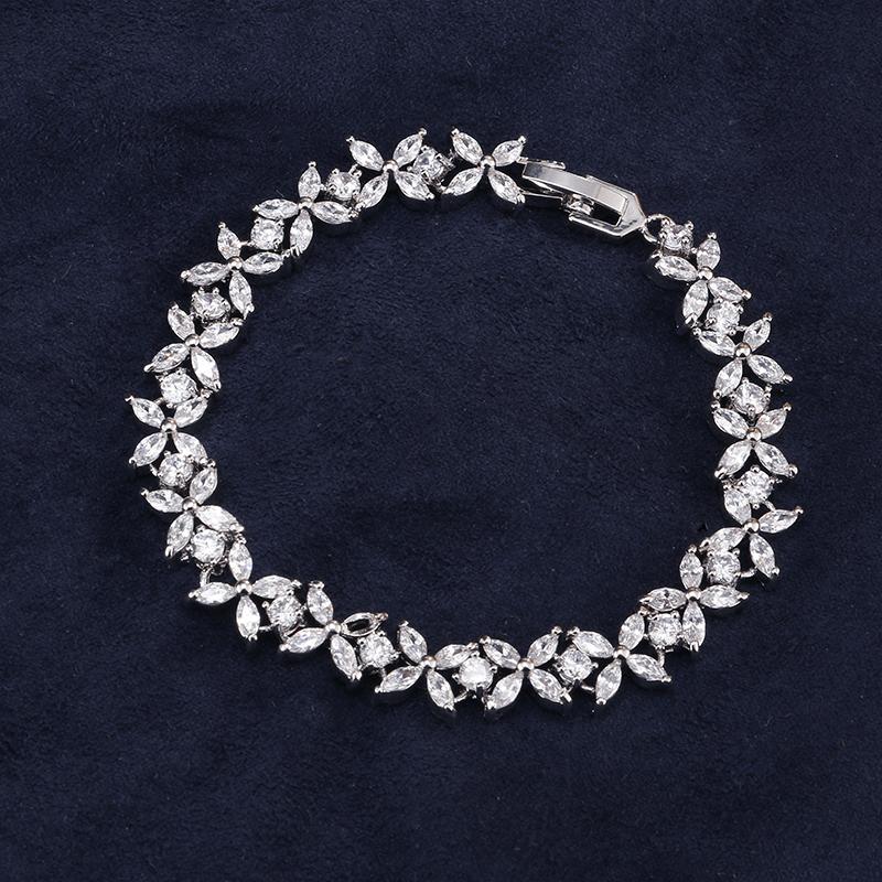 ZAKOL Luxury Geometric Water Drop Zirconia Bracelets for Elegant Women Full Crystal Charm Bracelet Bridal Wedding Jewelry