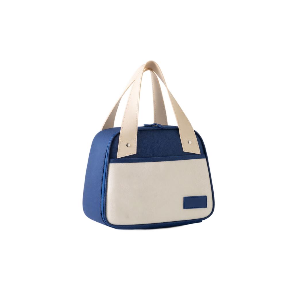 Oxford Cloth Trapezoidal Insulated Lunch Bag with Zipper Closure and Double Handles for Office School Picnic Travel Use