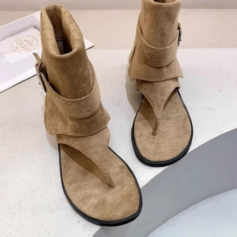 Fashion French Retro Flip-flops, Women's 2025 Summer New Flat Cool Boots, Loose-fitting Trouser Legs, Short Boots