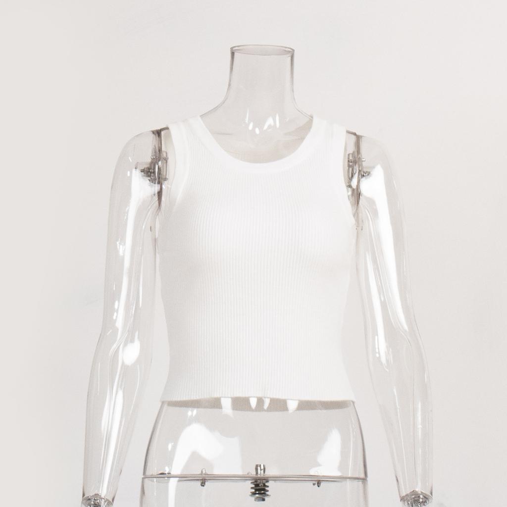 Summer Knitted Tank Tops Women Casual Crop Tops Sexy Girls Suspender Vest O-neck OL Slim Sleeveless T Shirts