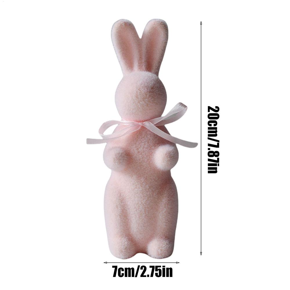 Easter Flocked Bunny Decor Flocked Tabletop Bunny Sculpture Decor Rabbit Shape Decoration Tool For Cupboard Bookshelf Fireplace