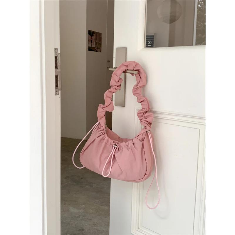 Fold Shoulder Bag Vintage Casual Designer Underarm Crossbody Bag Simple Fashion Women Pleated Nylon Fabric Shoulder Bags
