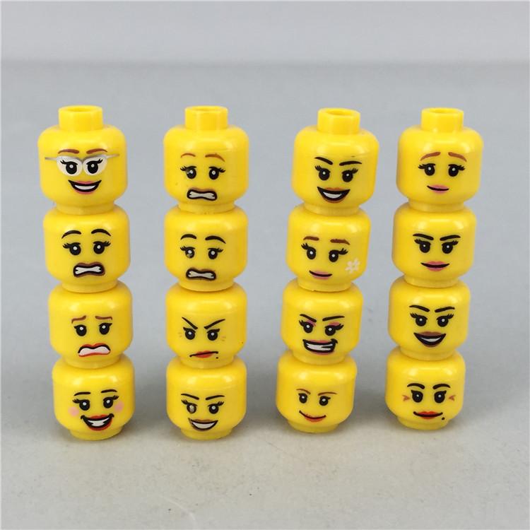 Pack MOC Bricks Figure Face Boy and Girl Head Expression DIY Educational Building Blocks Toys For Children Gifts
