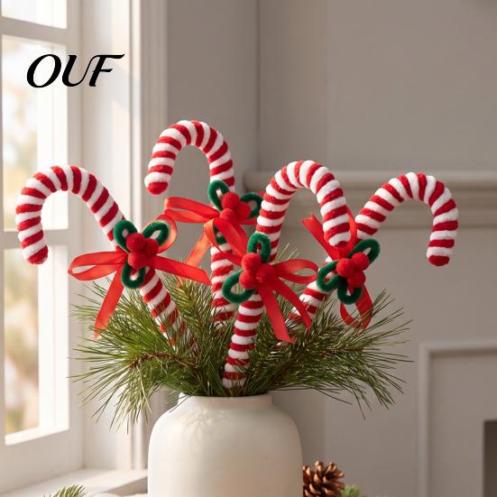 Festival Candy Cane Branch Christmas Pick, Red White Green Plush Stem, Festive Decor for Vase Filler, Wreath, Xmas Tree Decoration Filler